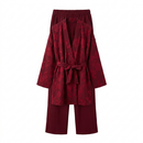 Bladeren kimono met rekbare broek - burgundy
