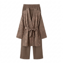 Bladeren kimono met rekbare broek - taupe