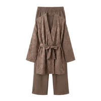 Bladeren kimono met rekbare broek - taupe