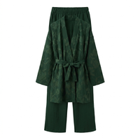Bladeren kimono met rekbare broek - groen