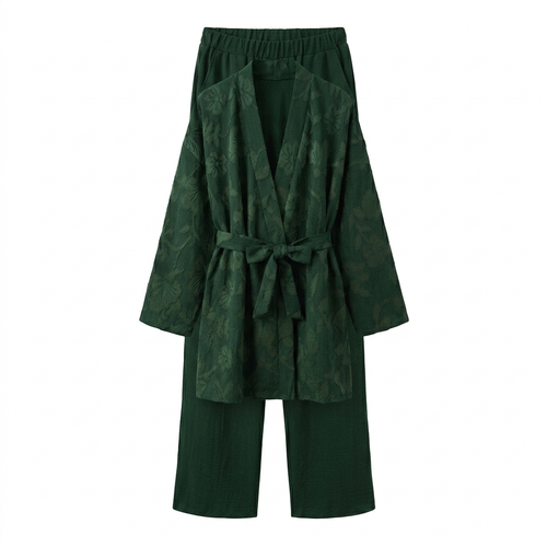 Bladeren kimono met rekbare broek - groen