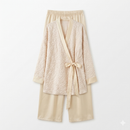 Bloemen kimono met satijnen broek - creme