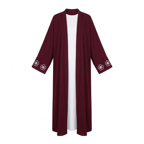 Kimono dress with flowers - burgundy