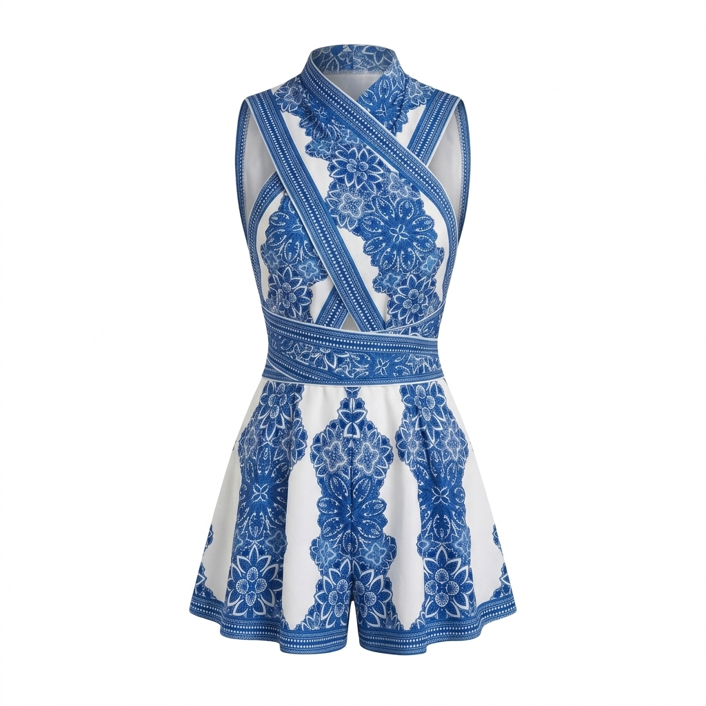 Jumpsuit blauw wit overslag