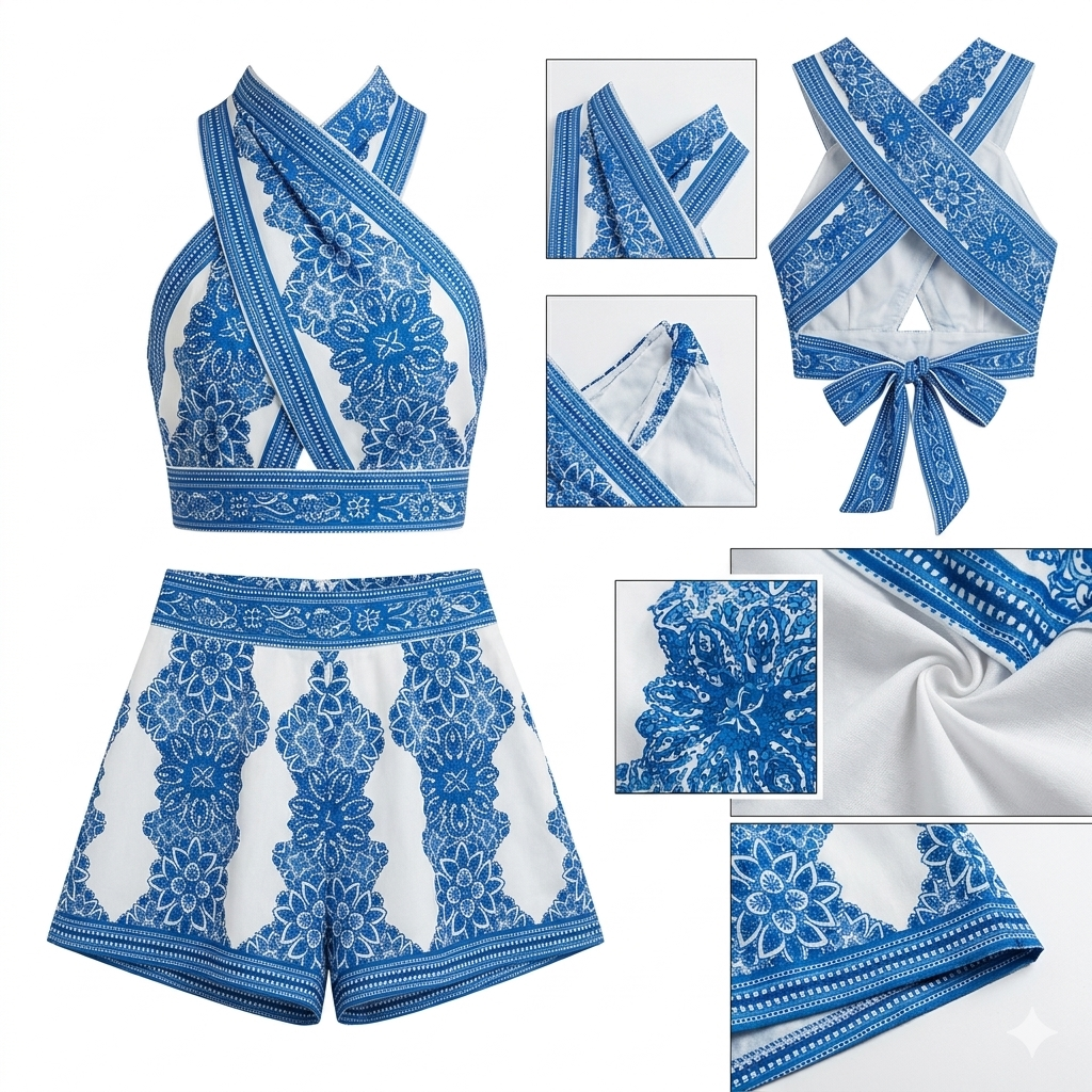 Jumpsuit blauw wit overslag
