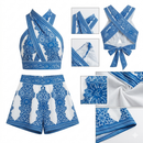 Jumpsuit blauw wit overslag