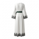 Élégance de Forêt Maxi-Robe – Romantische Crème Jurk met Donkergroen Botanisch Borduursel