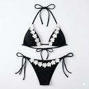 Bikini zwart met witte bloemen