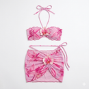 Driedelig bikini roze met bloemen