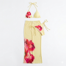 Driedelig bikini met cover - butter yellow en bloemen