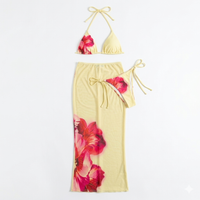 Driedelig bikini met cover - butter yellow en bloemen