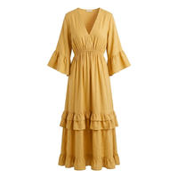 Rekbare jurk met ruffles - yellow