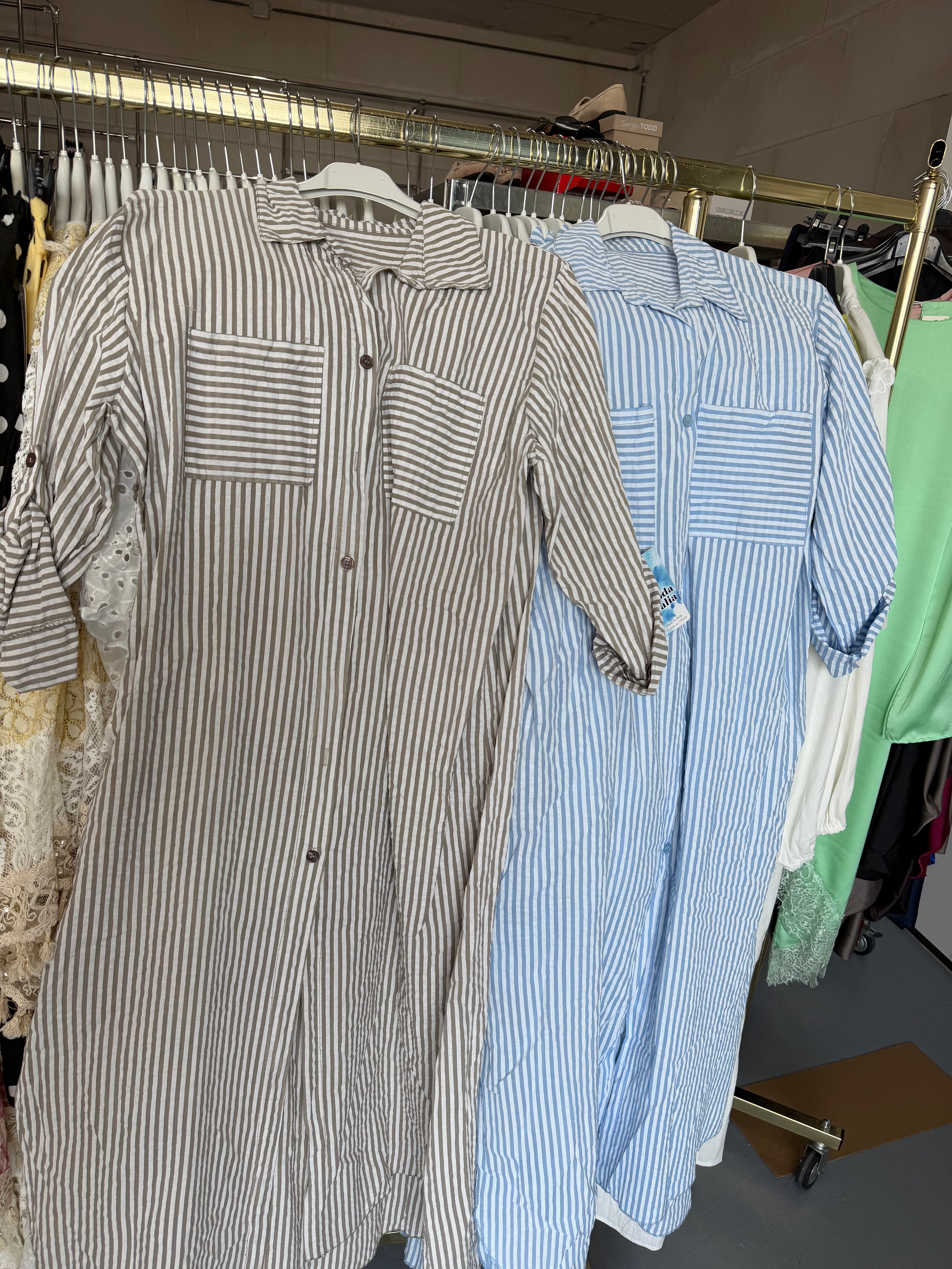 Rati blauw en taupe blouse jurken van katoen