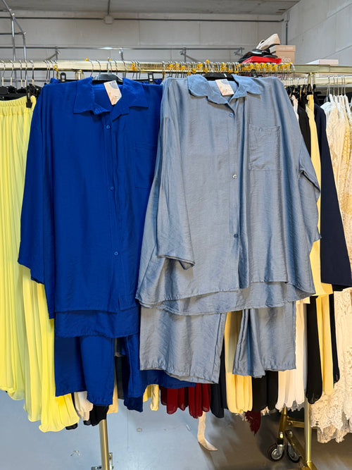 Noor kobalt blauw en jeans blauw viscose broek setjes
