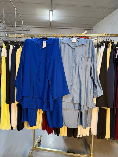 Refise kobalt blauw en jeans blauw viscose broek setjes