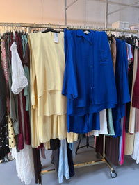 Ays70 butter yellow rok set en broek set blauw