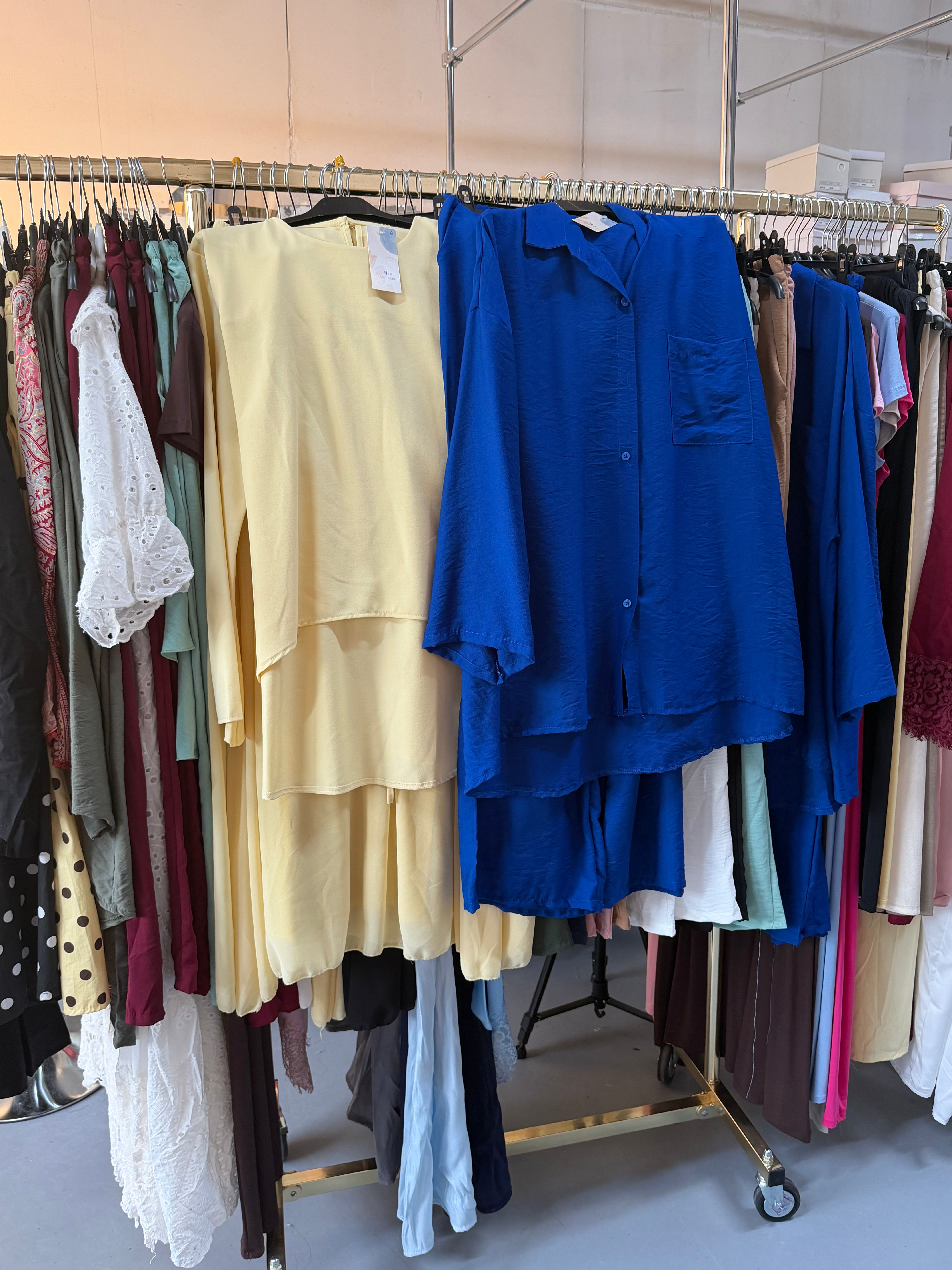 Ays70 butter yellow rok set en broek set blauw