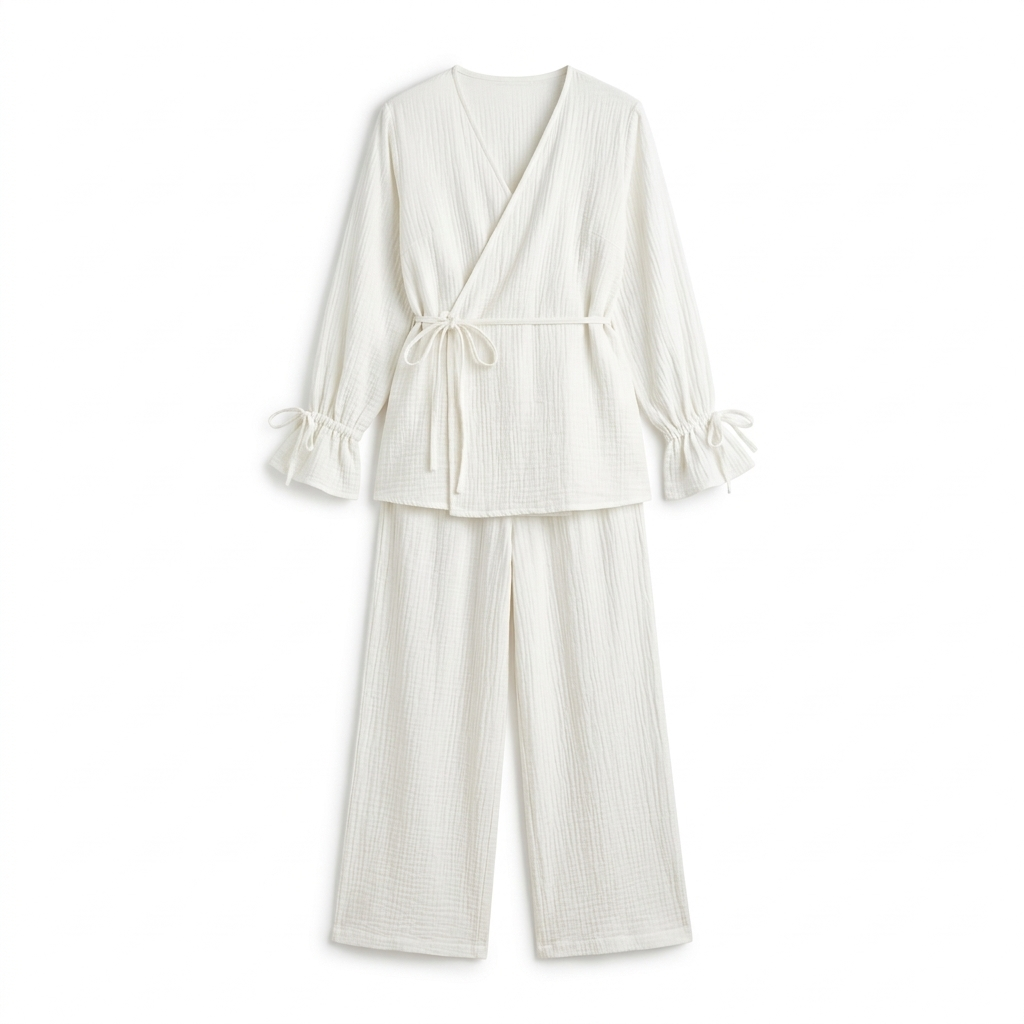 Linnen rok wikkel kimono - creme