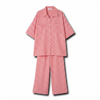 Geruiten oversized blouse met wijde broek van katoen - rood