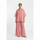 Geruiten oversized blouse met wijde broek van katoen - rood