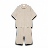 Geruiten oversized blouse met wijde broek van katoen - taupe