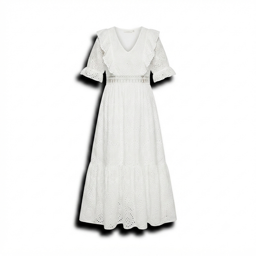 Katoenen maxi jurk met ruffles - wit