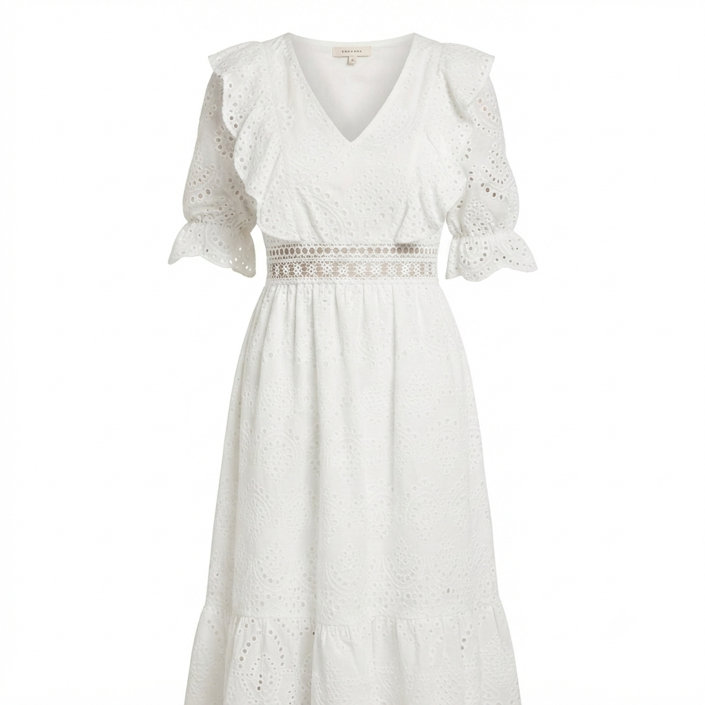 Katoenen maxi jurk met ruffles - wit