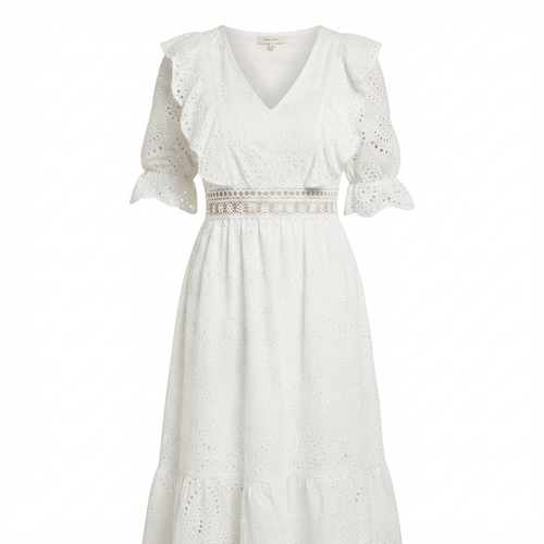 Katoenen maxi jurk met ruffles - wit