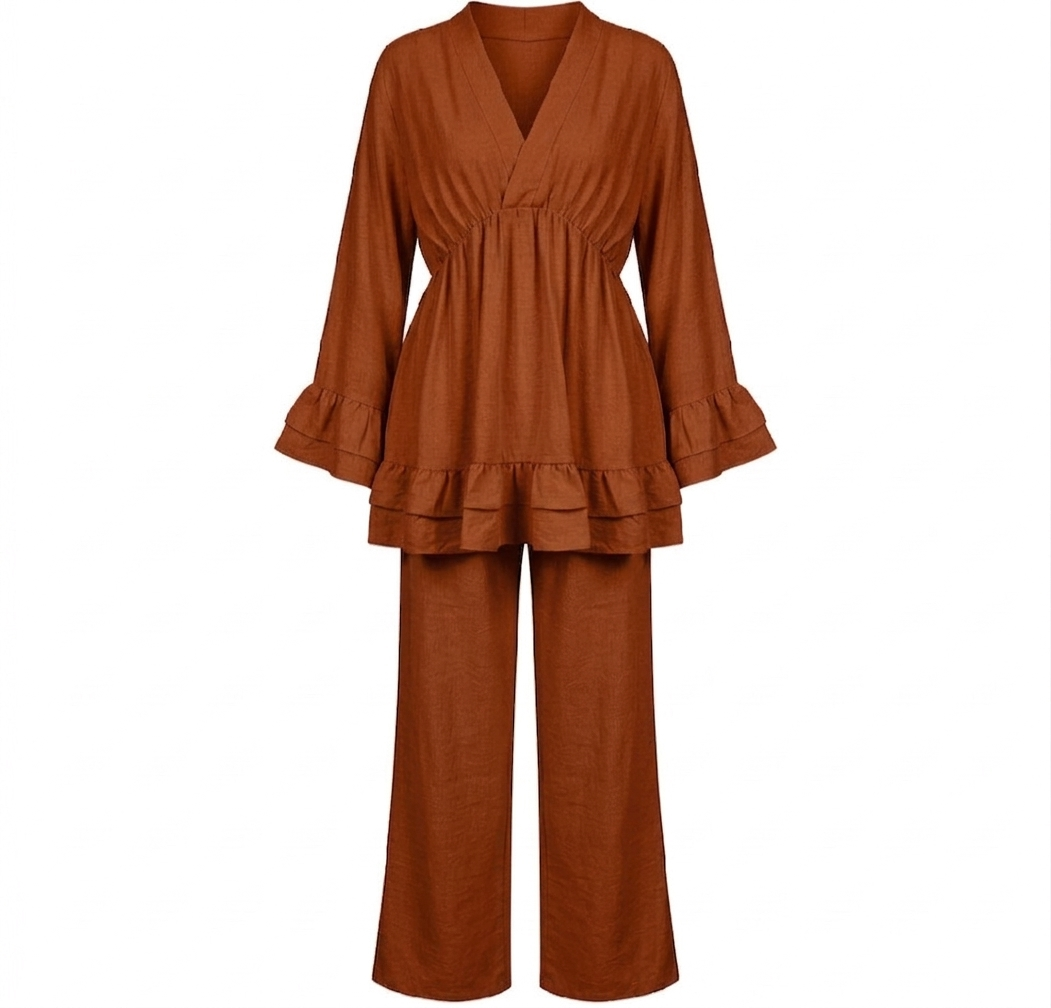 Dames Loungewear Set: Tuniek met Franjes en Matchende Pantalon - oranje