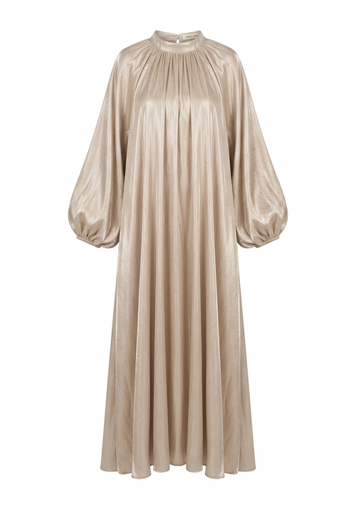 Limited color - hooggesloten maxi jurk taupe