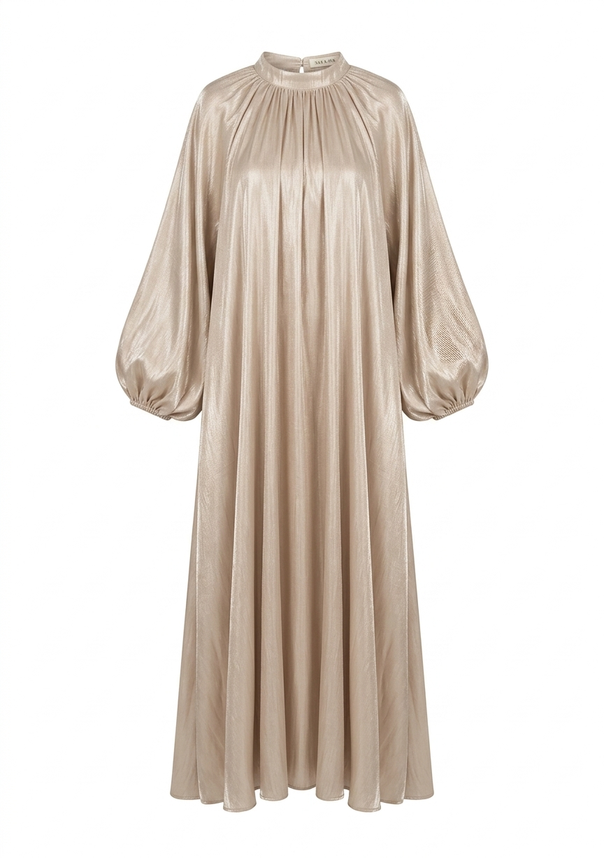 Limited color - hooggesloten maxi jurk taupe