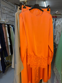 Chaima oranje rok set Lace en bruine lac jurk en beige Lace jurk