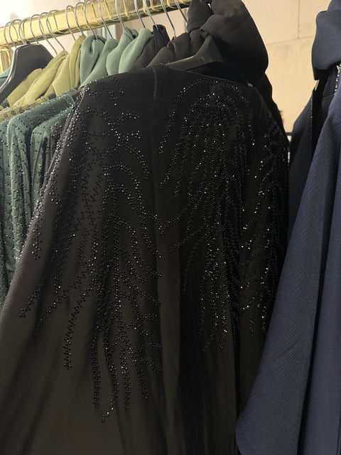 Dubai abaya zwart met zwarte steentjes - 9030