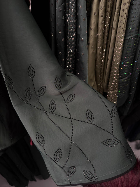 Dubai abaya donker groen met zwarte steentjes - 9021