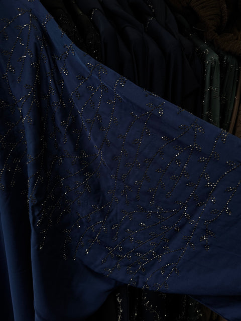 Dubai abaya donker blauw met zilveren steentjes - 9051