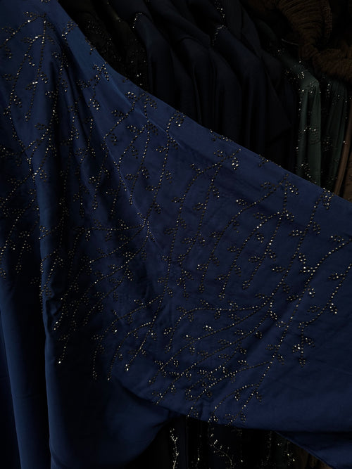 Dubai abaya donker blauw met zilveren steentjes - 9051
