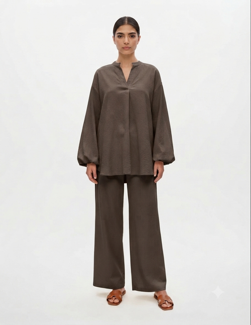 Poplin Cotton twinset - dark taupe PRE ORDER (wordt 26/07 verzonden)