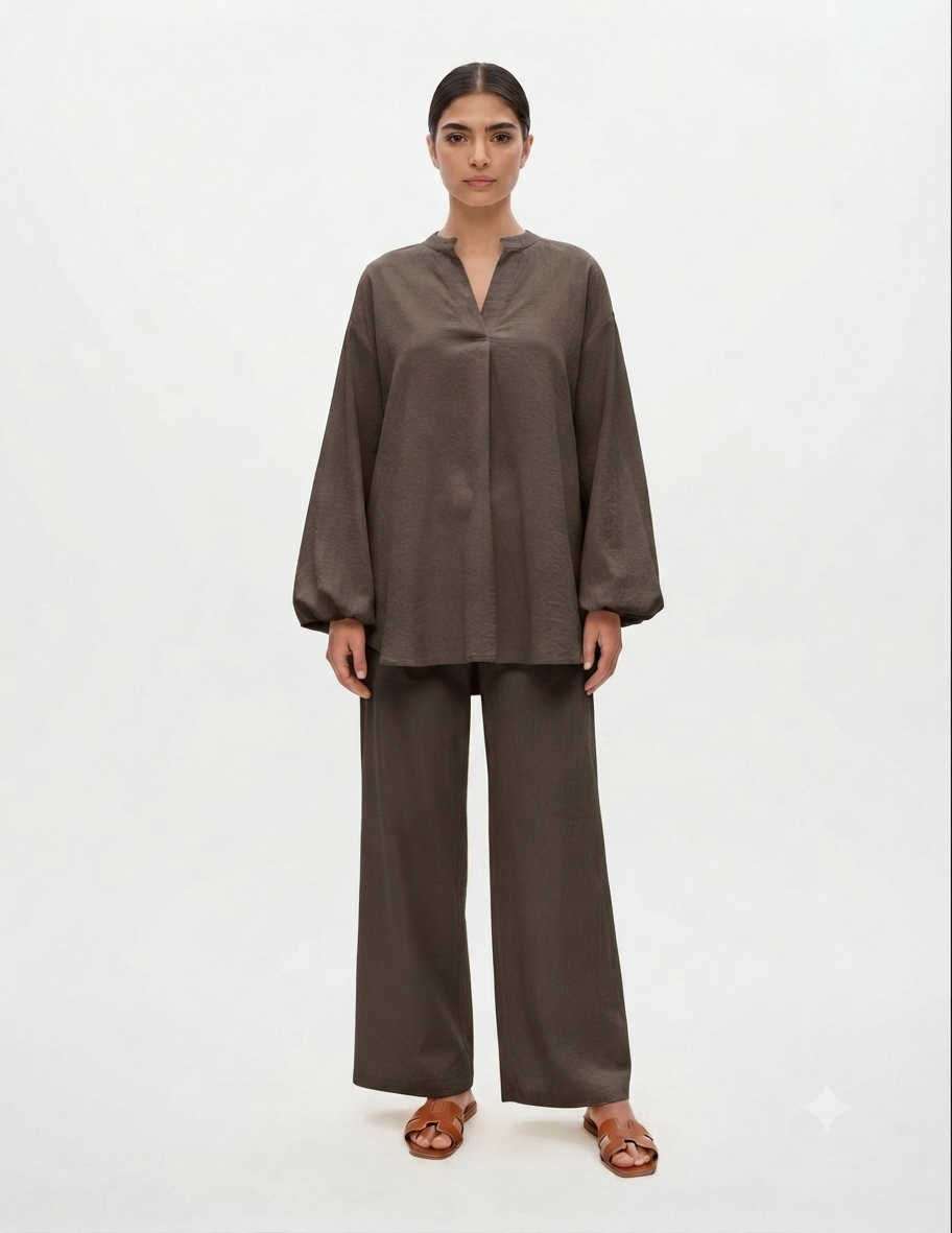 Poplin Cotton twinset - dark taupe PRE ORDER (wordt 26/07 verzonden)