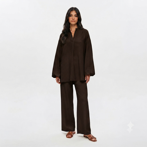 Poplin Cotton twinset - dark brown PRE ORDER (wordt 26/07 verzonden)