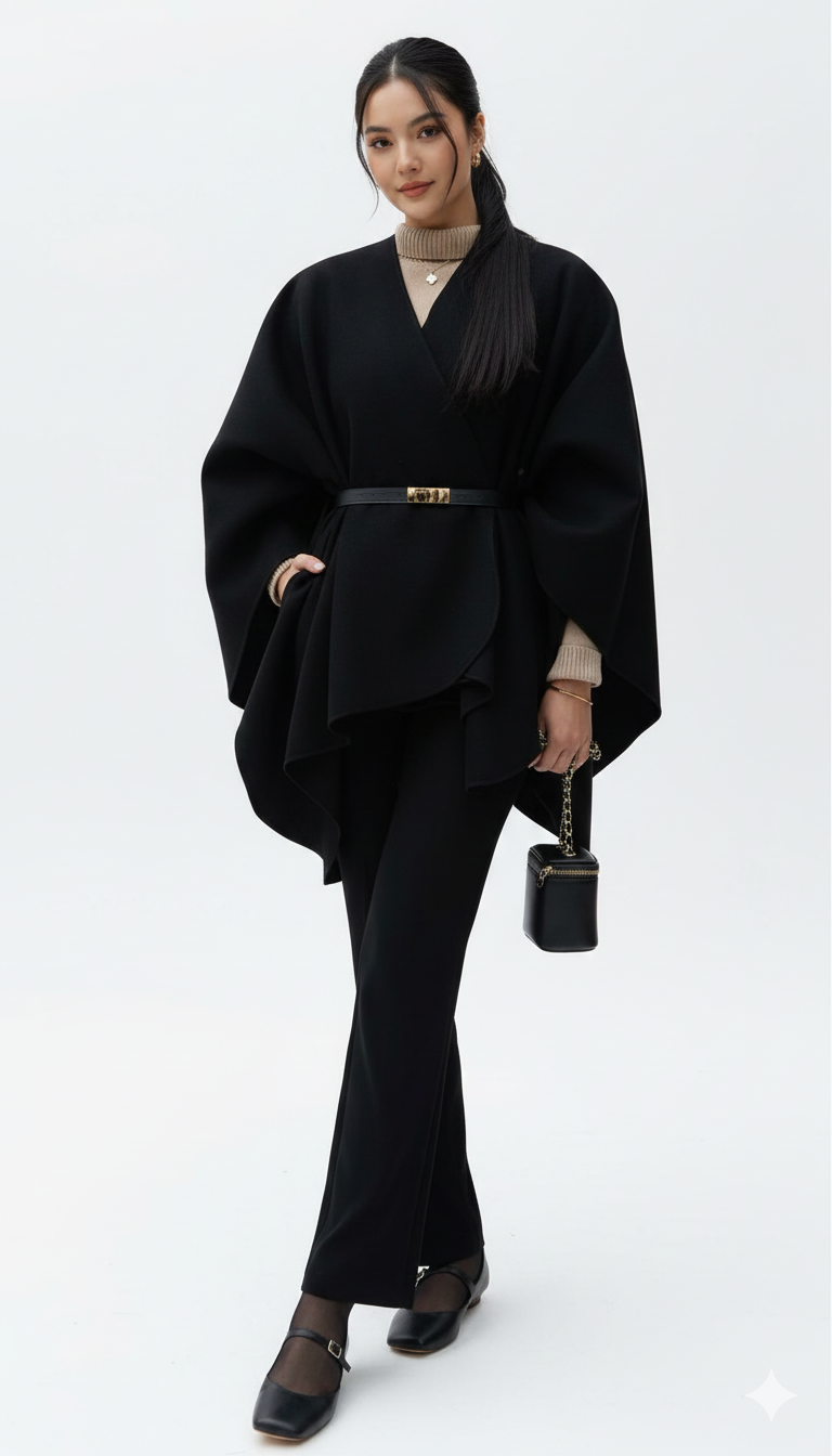 Manteljas met riem - zwart 9021