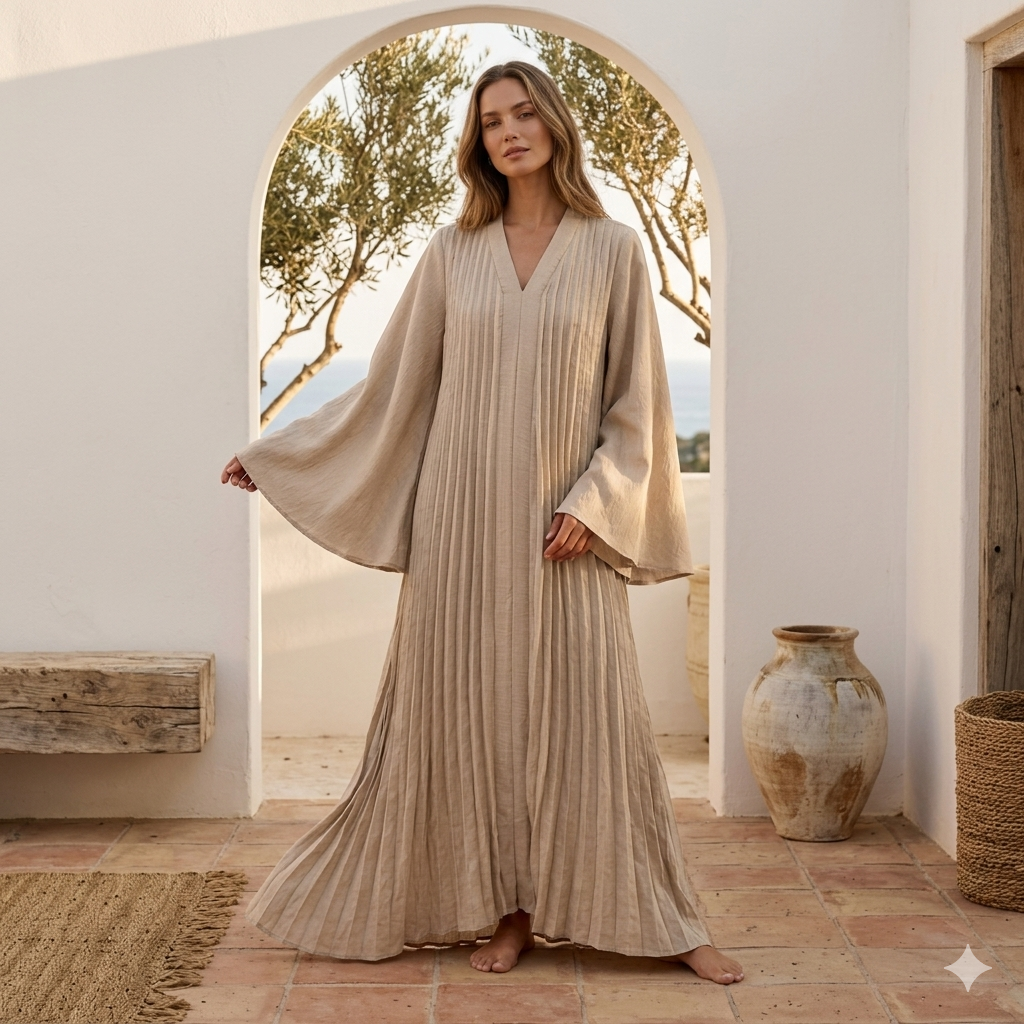 Flora wijde jurk - beige