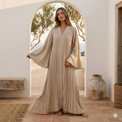 Flora wijde jurk - beige PRE ORDER