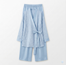 BLOEMEN KIMONO MET SATIJNEN BROEK - licht blauw