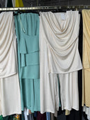 Gabriella-Ndam licht blauw ruffles st en crème broek set en katoenen jurk maxi wit en licht groene Lace blouse lang