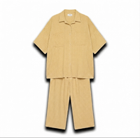 Geruiten oversized blouse met wijde broek van katoen - butter yellow