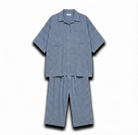 Geruiten oversized blouse met wijde broek van katoen - jeans blauw