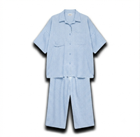 Geruiten oversized blouse met wijde broek van katoen - licht blauw