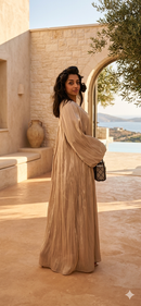Limited color - hooggesloten maxi jurk taupe
