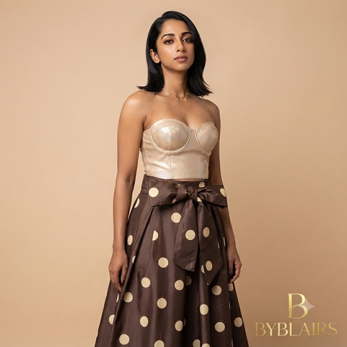 Polka dots lange rok met rekbare grote strik