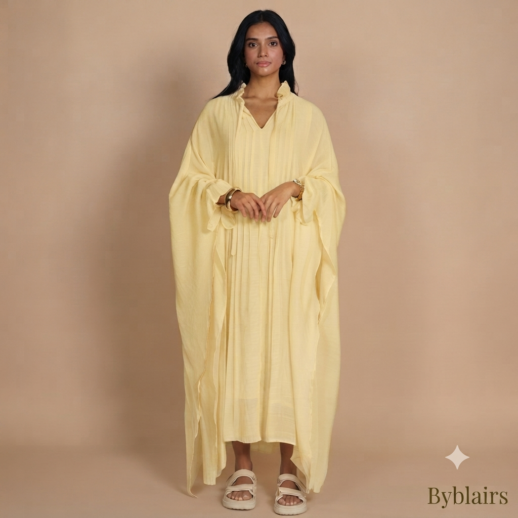 Sahara butterfly abaya - butter yellow